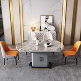 Modern Style Sintered Stone Dining Table Drop-Leaf Round Table with Metal Base Clearhalo ' dining_table' 'Dining Tables & Seating' 'Dining Tables' 'furn' 'furn_dining_table' 'Furniture' 'furniture_dining_table' 'Kitchen & Dining Furniture' 'kitchen&dining_furn' 'kitchen' 'kitchen_dining_table' 3649631