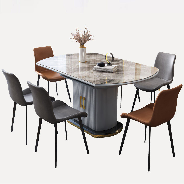 Modern Style Sintered Stone Dining Table Drop-Leaf Round Table with Metal Base Clearhalo ' dining_table' 'Dining Tables & Seating' 'Dining Tables' 'furn' 'furn_dining_table' 'Furniture' 'furniture_dining_table' 'Kitchen & Dining Furniture' 'kitchen&dining_furn' 'kitchen' 'kitchen_dining_table' 3649634