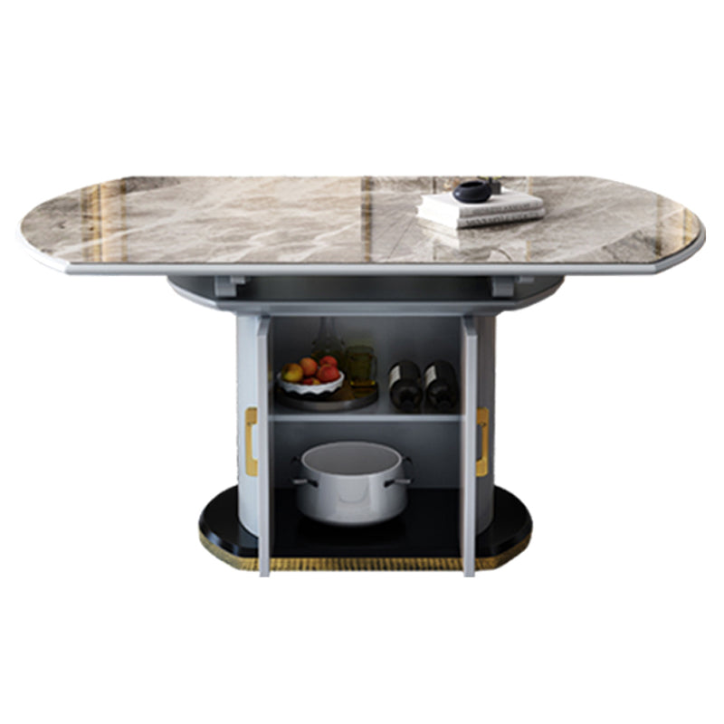 Modern Style Sintered Stone Dining Table Drop-Leaf Round Table with Metal Base Without Chairs Clearhalo ' dining_table' 'Dining Tables & Seating' 'Dining Tables' 'furn' 'furn_dining_table' 'Furniture' 'furniture_dining_table' 'Kitchen & Dining Furniture' 'kitchen&dining_furn' 'kitchen' 'kitchen_dining_table' 3649635