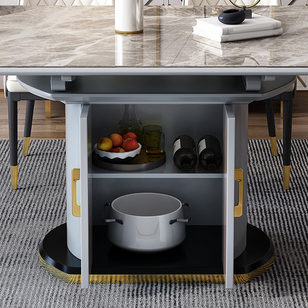 Modern Style Sintered Stone Dining Table Drop-Leaf Round Table with Metal Base Clearhalo ' dining_table' 'Dining Tables & Seating' 'Dining Tables' 'furn' 'furn_dining_table' 'Furniture' 'furniture_dining_table' 'Kitchen & Dining Furniture' 'kitchen&dining_furn' 'kitchen' 'kitchen_dining_table' 3649636