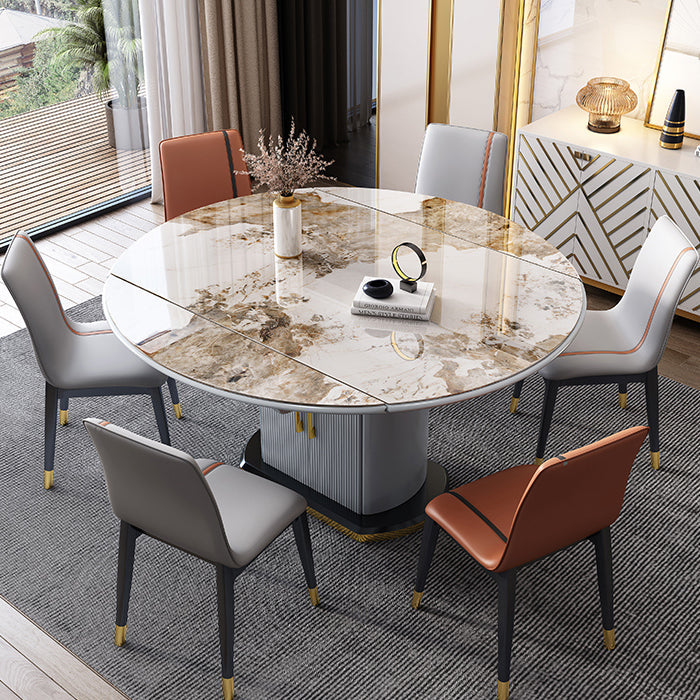 Modern Style Sintered Stone Dining Table Drop-Leaf Round Table with Metal Base Clearhalo ' dining_table' 'Dining Tables & Seating' 'Dining Tables' 'furn' 'furn_dining_table' 'Furniture' 'furniture_dining_table' 'Kitchen & Dining Furniture' 'kitchen&dining_furn' 'kitchen' 'kitchen_dining_table' 3649641