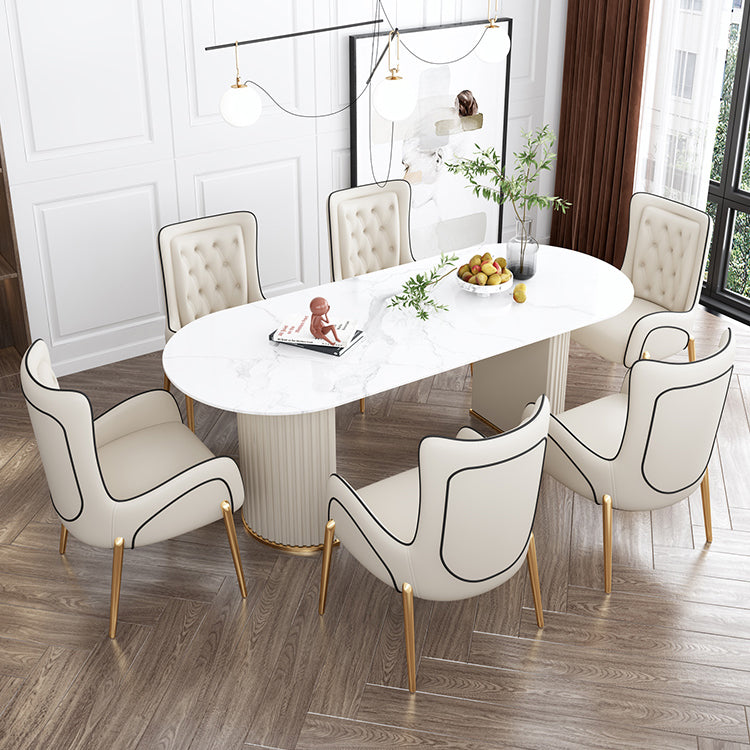 Oval Double Pedestal Contemporary Dining Table White Fixed Table of Sintered Stone Clearhalo ' dining_table' 'Dining Tables & Seating' 'Dining Tables' 'furn' 'furn_dining_table' 'Furniture' 'furniture_dining_table' 'Kitchen & Dining Furniture' 'kitchen&dining_furn' 'kitchen' 'kitchen_dining_table' 3649648