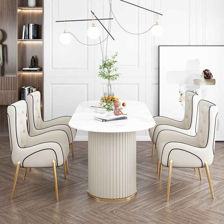 Oval Double Pedestal Contemporary Dining Table White Fixed Table of Sintered Stone Clearhalo ' dining_table' 'Dining Tables & Seating' 'Dining Tables' 'furn' 'furn_dining_table' 'Furniture' 'furniture_dining_table' 'Kitchen & Dining Furniture' 'kitchen&dining_furn' 'kitchen' 'kitchen_dining_table' 3649649