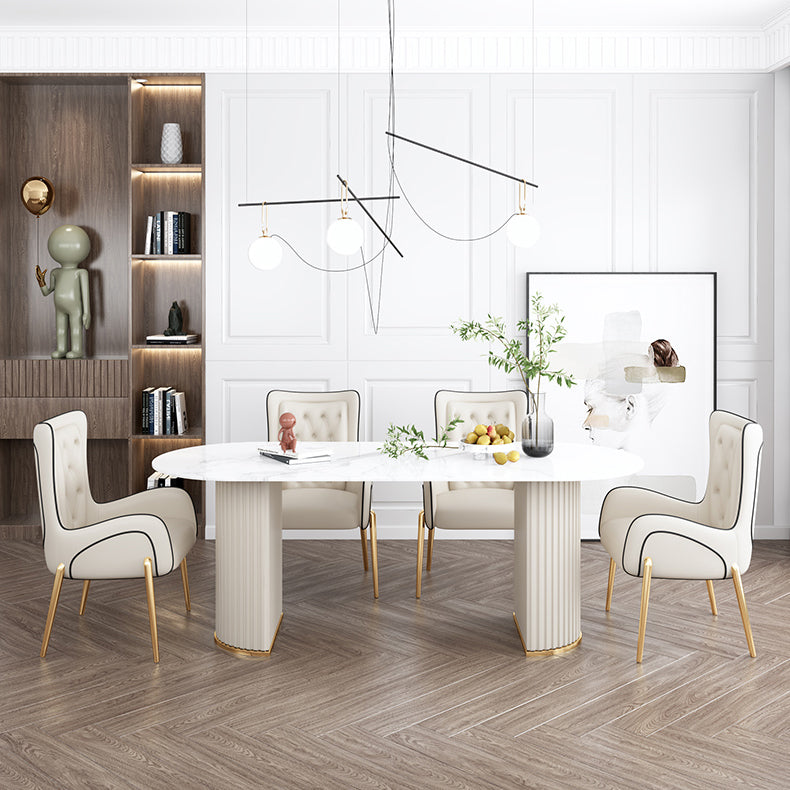 Oval Double Pedestal Contemporary Dining Table White Fixed Table of Sintered Stone Without Chairs Clearhalo ' dining_table' 'Dining Tables & Seating' 'Dining Tables' 'furn' 'furn_dining_table' 'Furniture' 'furniture_dining_table' 'Kitchen & Dining Furniture' 'kitchen&dining_furn' 'kitchen' 'kitchen_dining_table' 3649650