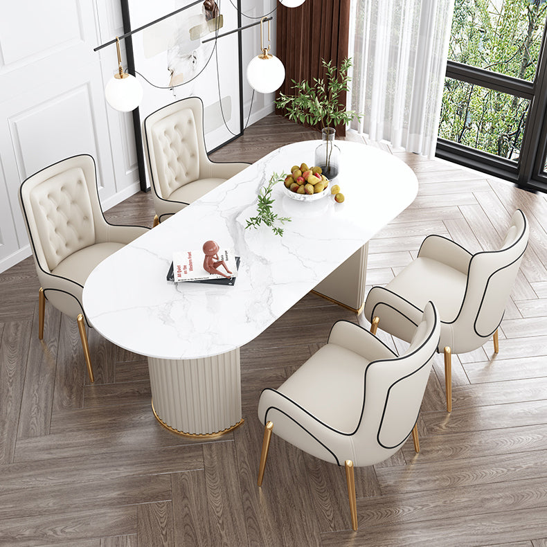 Oval Double Pedestal Contemporary Dining Table White Fixed Table of Sintered Stone Clearhalo ' dining_table' 'Dining Tables & Seating' 'Dining Tables' 'furn' 'furn_dining_table' 'Furniture' 'furniture_dining_table' 'Kitchen & Dining Furniture' 'kitchen&dining_furn' 'kitchen' 'kitchen_dining_table' 3649651