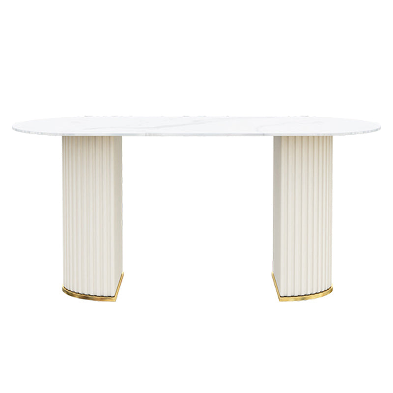 Oval Double Pedestal Contemporary Dining Table White Fixed Table of Sintered Stone Clearhalo ' dining_table' 'Dining Tables & Seating' 'Dining Tables' 'furn' 'furn_dining_table' 'Furniture' 'furniture_dining_table' 'Kitchen & Dining Furniture' 'kitchen&dining_furn' 'kitchen' 'kitchen_dining_table' 3649652