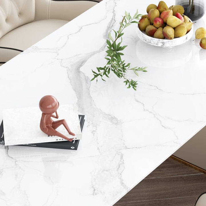 Oval Double Pedestal Contemporary Dining Table White Fixed Table of Sintered Stone Clearhalo ' dining_table' 'Dining Tables & Seating' 'Dining Tables' 'furn' 'furn_dining_table' 'Furniture' 'furniture_dining_table' 'Kitchen & Dining Furniture' 'kitchen&dining_furn' 'kitchen' 'kitchen_dining_table' 3649655