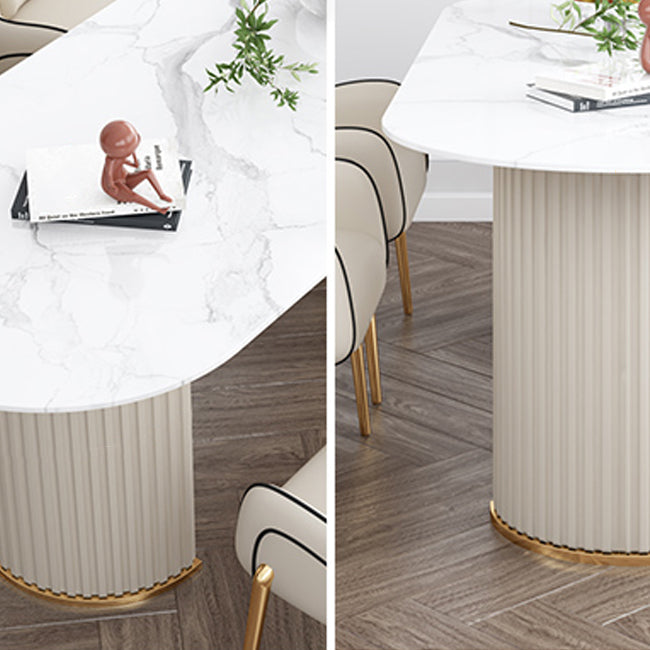 Oval Double Pedestal Contemporary Dining Table White Fixed Table of Sintered Stone Clearhalo ' dining_table' 'Dining Tables & Seating' 'Dining Tables' 'furn' 'furn_dining_table' 'Furniture' 'furniture_dining_table' 'Kitchen & Dining Furniture' 'kitchen&dining_furn' 'kitchen' 'kitchen_dining_table' 3649656