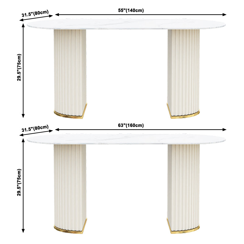 Oval Double Pedestal Contemporary Dining Table White Fixed Table of Sintered Stone Clearhalo ' dining_table' 'Dining Tables & Seating' 'Dining Tables' 'furn' 'furn_dining_table' 'Furniture' 'furniture_dining_table' 'Kitchen & Dining Furniture' 'kitchen&dining_furn' 'kitchen' 'kitchen_dining_table' 3649657