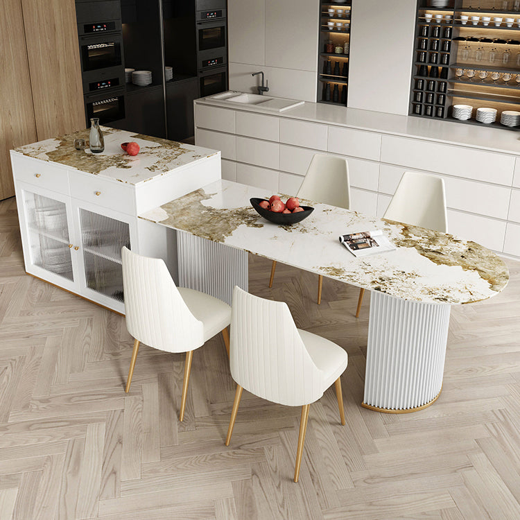 Metal Modern Free Form Indoor Table Sintered Stone Table for Kitchen and Dining Room Beige White Clearhalo ' dining_table' 'Dining Tables & Seating' 'Dining Tables' 'furn' 'furn_dining_table' 'Furniture' 'furniture_dining_table' 'Kitchen & Dining Furniture' 'kitchen&dining_furn' 'kitchen' 'kitchen_dining_table' 3649658