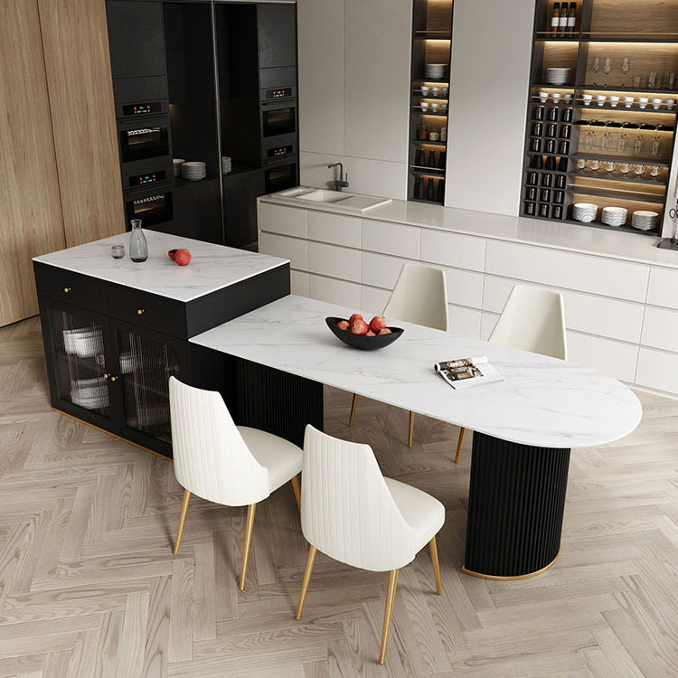 Metal Modern Free Form Indoor Table Sintered Stone Table for Kitchen and Dining Room White Black Clearhalo ' dining_table' 'Dining Tables & Seating' 'Dining Tables' 'furn' 'furn_dining_table' 'Furniture' 'furniture_dining_table' 'Kitchen & Dining Furniture' 'kitchen&dining_furn' 'kitchen' 'kitchen_dining_table' 3649668