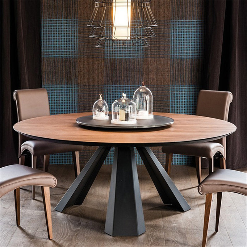Modern Style Home Solid Wood Dining Table Round Table with Metallic Base Clearhalo ' dining_table' 'Dining Tables & Seating' 'Dining Tables' 'Furniture' 'furniture_dining_table' 'Kitchen & Dining Furniture' 'kitchen&dining_furn' 'kitchen' 'kitchen_dining_table' 3649671