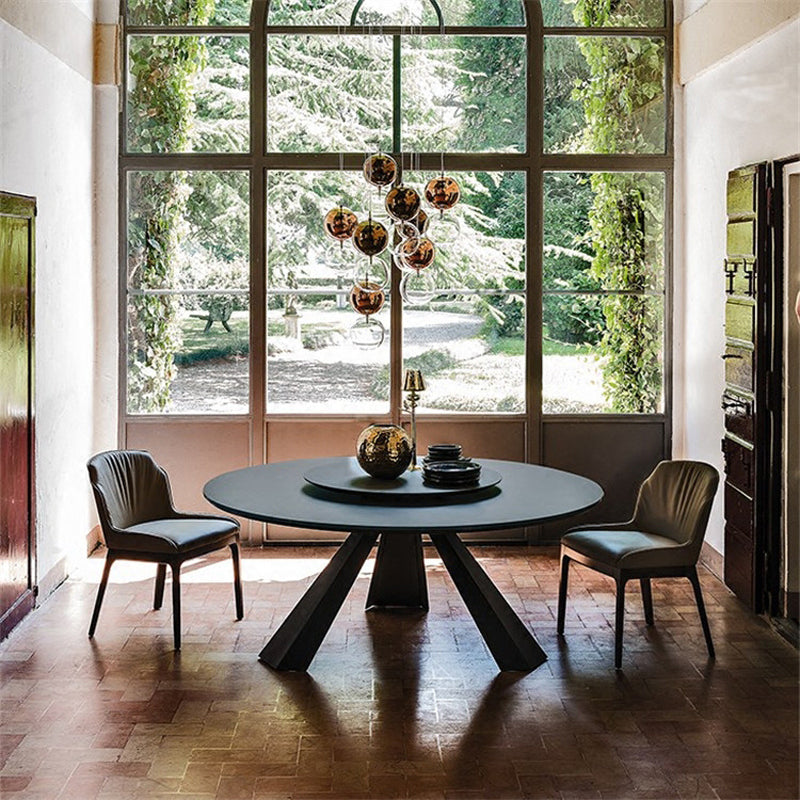 Modern Style Home Solid Wood Dining Table Round Table with Metallic Base Clearhalo ' dining_table' 'Dining Tables & Seating' 'Dining Tables' 'Furniture' 'furniture_dining_table' 'Kitchen & Dining Furniture' 'kitchen&dining_furn' 'kitchen' 'kitchen_dining_table' 3649674