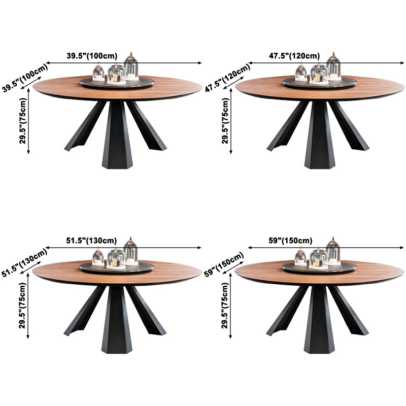 Modern Style Home Solid Wood Dining Table Round Table with Metallic Base Clearhalo ' dining_table' 'Dining Tables & Seating' 'Dining Tables' 'Furniture' 'furniture_dining_table' 'Kitchen & Dining Furniture' 'kitchen&dining_furn' 'kitchen' 'kitchen_dining_table' 3649676