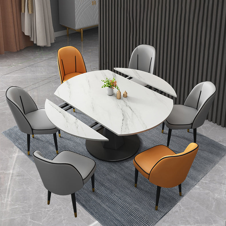 Modern Style Sintered Stone Dining Table White Round Drop-Leaf Table with Pedestal Base Clearhalo ' dining_table' 'Dining Tables & Seating' 'Dining Tables' 'furn' 'furn_dining_table' 'Furniture' 'furniture_dining_table' 'Kitchen & Dining Furniture' 'kitchen&dining_furn' 'kitchen' 'kitchen_dining_table' 3649677