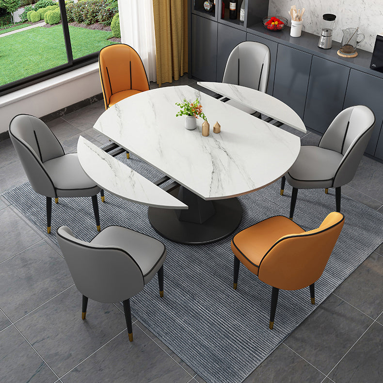Modern Style Sintered Stone Dining Table White Round Drop-Leaf Table with Pedestal Base Clearhalo ' dining_table' 'Dining Tables & Seating' 'Dining Tables' 'furn' 'furn_dining_table' 'Furniture' 'furniture_dining_table' 'Kitchen & Dining Furniture' 'kitchen&dining_furn' 'kitchen' 'kitchen_dining_table' 3649679
