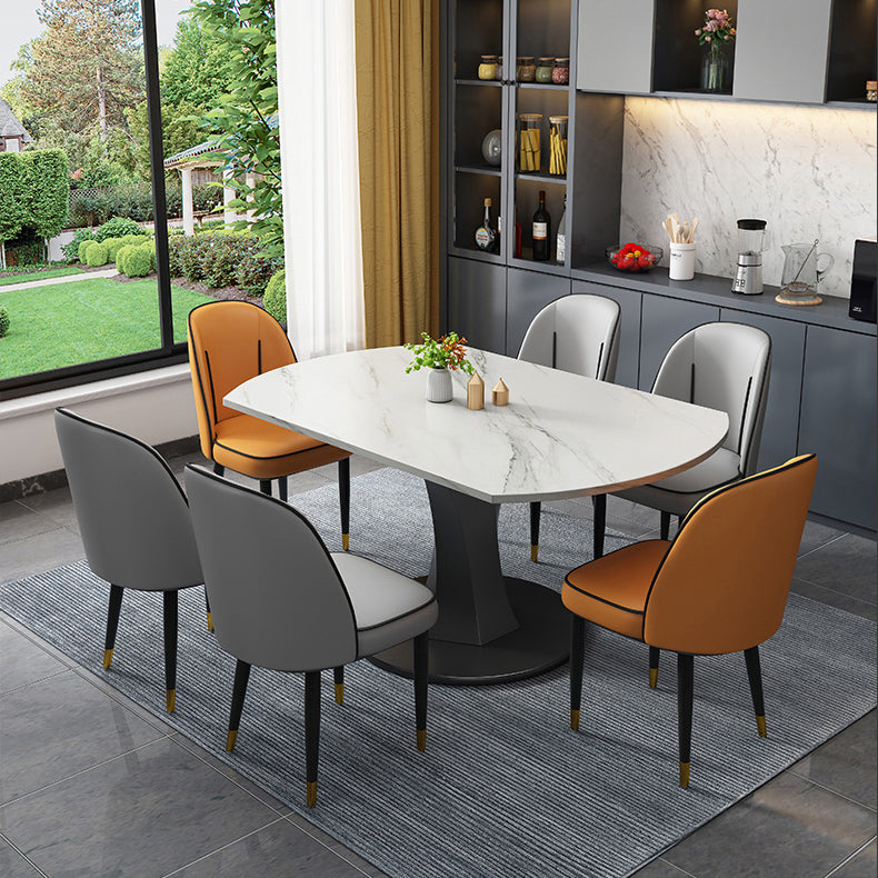 Modern Style Sintered Stone Dining Table White Round Drop-Leaf Table with Pedestal Base Clearhalo ' dining_table' 'Dining Tables & Seating' 'Dining Tables' 'furn' 'furn_dining_table' 'Furniture' 'furniture_dining_table' 'Kitchen & Dining Furniture' 'kitchen&dining_furn' 'kitchen' 'kitchen_dining_table' 3649680