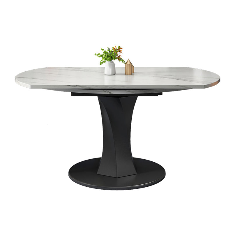 Modern Style Sintered Stone Dining Table White Round Drop-Leaf Table with Pedestal Base Without Chairs Clearhalo ' dining_table' 'Dining Tables & Seating' 'Dining Tables' 'furn' 'furn_dining_table' 'Furniture' 'furniture_dining_table' 'Kitchen & Dining Furniture' 'kitchen&dining_furn' 'kitchen' 'kitchen_dining_table' 3649681