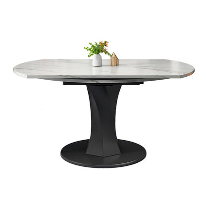 Modern Style Sintered Stone Dining Table White Round Drop-Leaf Table with Pedestal Base Without Chairs Clearhalo ' dining_table' 'Dining Tables & Seating' 'Dining Tables' 'furn' 'furn_dining_table' 'Furniture' 'furniture_dining_table' 'Kitchen & Dining Furniture' 'kitchen&dining_furn' 'kitchen' 'kitchen_dining_table' 3649681