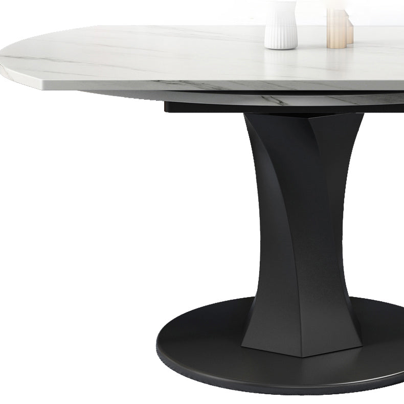Modern Style Sintered Stone Dining Table White Round Drop-Leaf Table with Pedestal Base Clearhalo ' dining_table' 'Dining Tables & Seating' 'Dining Tables' 'furn' 'furn_dining_table' 'Furniture' 'furniture_dining_table' 'Kitchen & Dining Furniture' 'kitchen&dining_furn' 'kitchen' 'kitchen_dining_table' 3649682