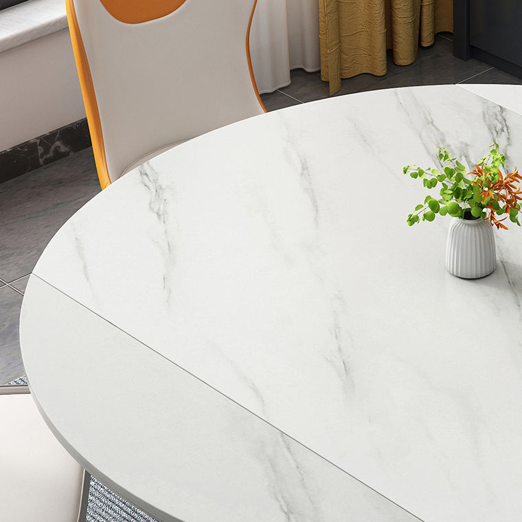 Modern Style Sintered Stone Dining Table White Round Drop-Leaf Table with Pedestal Base Clearhalo ' dining_table' 'Dining Tables & Seating' 'Dining Tables' 'furn' 'furn_dining_table' 'Furniture' 'furniture_dining_table' 'Kitchen & Dining Furniture' 'kitchen&dining_furn' 'kitchen' 'kitchen_dining_table' 3649683