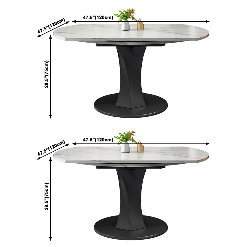 Modern Style Sintered Stone Dining Table White Round Drop-Leaf Table with Pedestal Base Clearhalo ' dining_table' 'Dining Tables & Seating' 'Dining Tables' 'furn' 'furn_dining_table' 'Furniture' 'furniture_dining_table' 'Kitchen & Dining Furniture' 'kitchen&dining_furn' 'kitchen' 'kitchen_dining_table' 3649686
