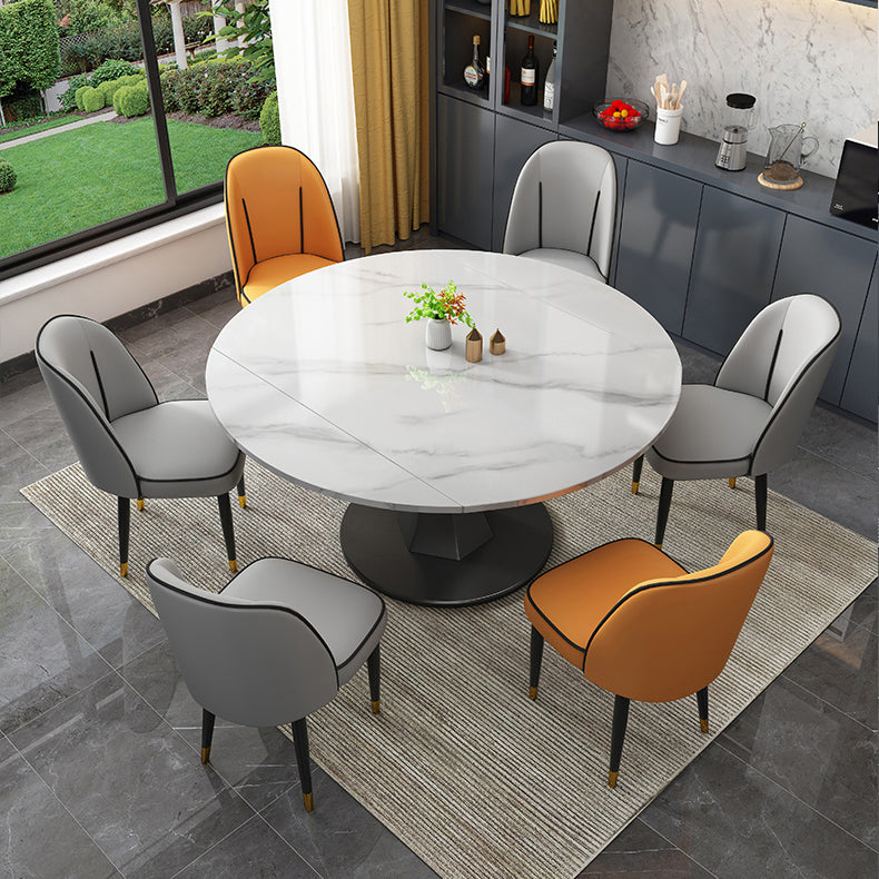Modern Style Sintered Stone Dining Table White Round Drop-Leaf Table with Pedestal Base Clearhalo ' dining_table' 'Dining Tables & Seating' 'Dining Tables' 'furn' 'furn_dining_table' 'Furniture' 'furniture_dining_table' 'Kitchen & Dining Furniture' 'kitchen&dining_furn' 'kitchen' 'kitchen_dining_table' 3649687