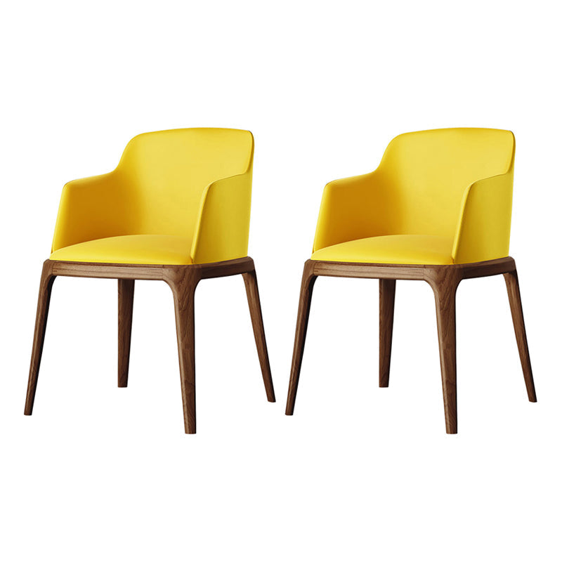Contemporary Style Leather Chair Arm Parsons Chair with Wooden Legs for Dining Room Yellow 2 Piece Set Clearhalo ' kitchen&dining_furn' 'Dining Chairs' 'Dining Tables & Seating' 'dining_chair' 'furn' 'furn_dining_chair' 'Furniture' 'furniture_dining_chair' 'Kitchen & Dining Furniture' 'kitchen' 3649846