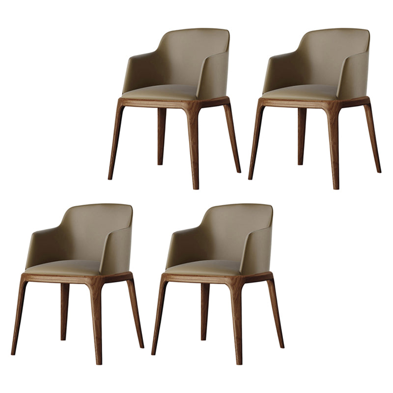 Contemporary Style Leather Chair Arm Parsons Chair with Wooden Legs for Dining Room Khaki 4 Piece Set Clearhalo ' kitchen&dining_furn' 'Dining Chairs' 'Dining Tables & Seating' 'dining_chair' 'furn' 'furn_dining_chair' 'Furniture' 'furniture_dining_chair' 'Kitchen & Dining Furniture' 'kitchen' 3649852