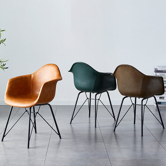 Leather Dining Arm Chair Solid Back Dining Armchairs with Black Metal Legs Clearhalo ' kitchen&dining_furn' 'Dining Chairs' 'Dining Tables & Seating' 'dining_chair' 'Furniture' 'furniture_dining_chair' 'Kitchen & Dining Furniture' 'kitchen' 3650181