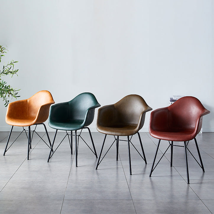 Leather Dining Arm Chair Solid Back Dining Armchairs with Black Metal Legs Clearhalo ' kitchen&dining_furn' 'Dining Chairs' 'Dining Tables & Seating' 'dining_chair' 'Furniture' 'furniture_dining_chair' 'Kitchen & Dining Furniture' 'kitchen' 3650183