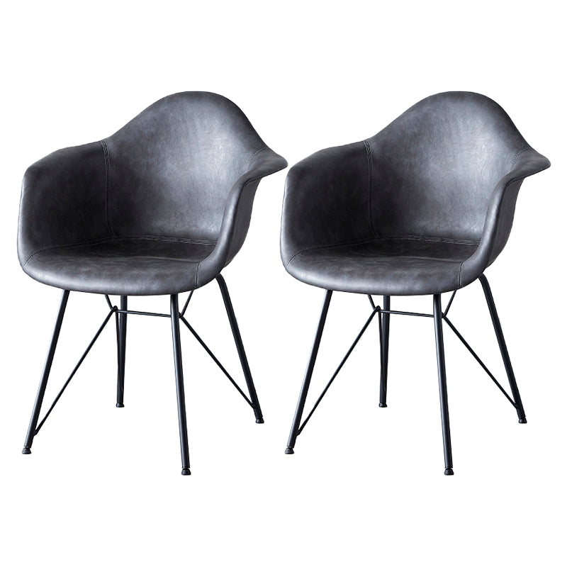 Leather Dining Arm Chair Solid Back Dining Armchairs with Black Metal Legs Dark Gray Set of 2 Clearhalo ' kitchen&dining_furn' 'Dining Chairs' 'Dining Tables & Seating' 'dining_chair' 'Furniture' 'furniture_dining_chair' 'Kitchen & Dining Furniture' 'kitchen' 3650184