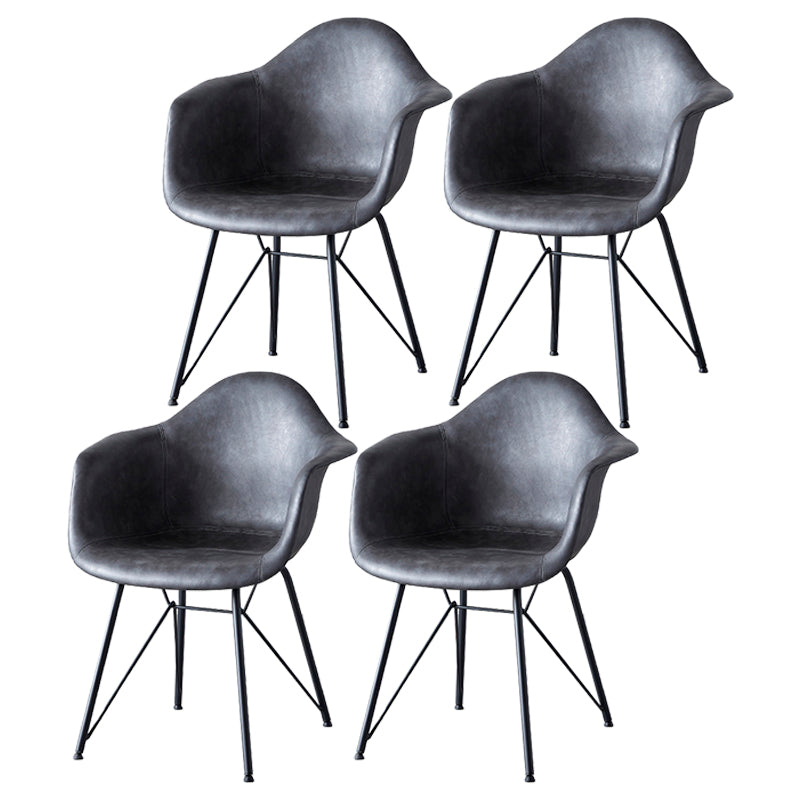 Leather Dining Arm Chair Solid Back Dining Armchairs with Black Metal Legs Dark Gray Set of 4 Clearhalo ' kitchen&dining_furn' 'Dining Chairs' 'Dining Tables & Seating' 'dining_chair' 'Furniture' 'furniture_dining_chair' 'Kitchen & Dining Furniture' 'kitchen' 3650186
