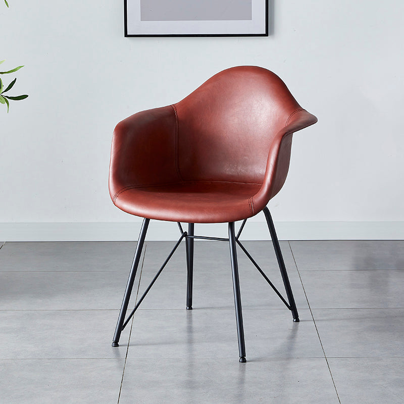 Leather Dining Arm Chair Solid Back Dining Armchairs with Black Metal Legs Red 1 Piece Clearhalo ' kitchen&dining_furn' 'Dining Chairs' 'Dining Tables & Seating' 'dining_chair' 'Furniture' 'furniture_dining_chair' 'Kitchen & Dining Furniture' 'kitchen' 3650188
