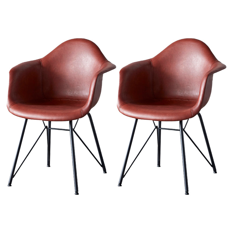 Leather Dining Arm Chair Solid Back Dining Armchairs with Black Metal Legs Red Set of 2 Clearhalo ' kitchen&dining_furn' 'Dining Chairs' 'Dining Tables & Seating' 'dining_chair' 'Furniture' 'furniture_dining_chair' 'Kitchen & Dining Furniture' 'kitchen' 3650189