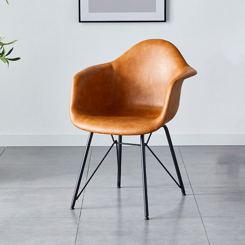 Leather Dining Arm Chair Solid Back Dining Armchairs with Black Metal Legs Brown 1 Piece Clearhalo ' kitchen&dining_furn' 'Dining Chairs' 'Dining Tables & Seating' 'dining_chair' 'Furniture' 'furniture_dining_chair' 'Kitchen & Dining Furniture' 'kitchen' 3650193