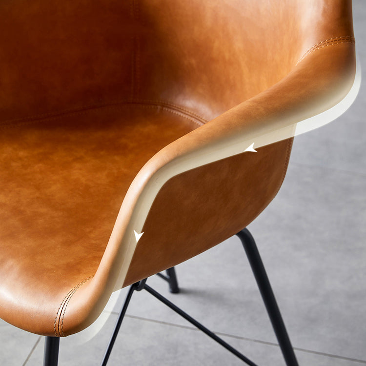 Leather Dining Arm Chair Solid Back Dining Armchairs with Black Metal Legs Clearhalo ' kitchen&dining_furn' 'Dining Chairs' 'Dining Tables & Seating' 'dining_chair' 'Furniture' 'furniture_dining_chair' 'Kitchen & Dining Furniture' 'kitchen' 3650194