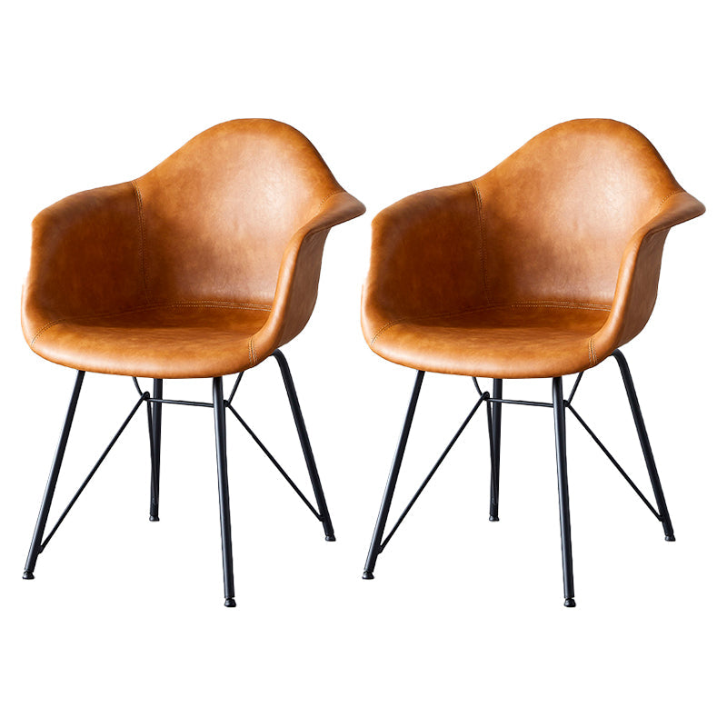 Leather Dining Arm Chair Solid Back Dining Armchairs with Black Metal Legs Brown Set of 2 Clearhalo ' kitchen&dining_furn' 'Dining Chairs' 'Dining Tables & Seating' 'dining_chair' 'Furniture' 'furniture_dining_chair' 'Kitchen & Dining Furniture' 'kitchen' 3650195