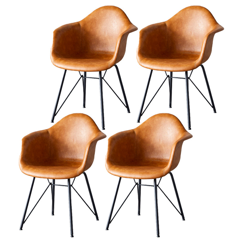 Leather Dining Arm Chair Solid Back Dining Armchairs with Black Metal Legs Brown Set of 4 Clearhalo ' kitchen&dining_furn' 'Dining Chairs' 'Dining Tables & Seating' 'dining_chair' 'Furniture' 'furniture_dining_chair' 'Kitchen & Dining Furniture' 'kitchen' 3650198