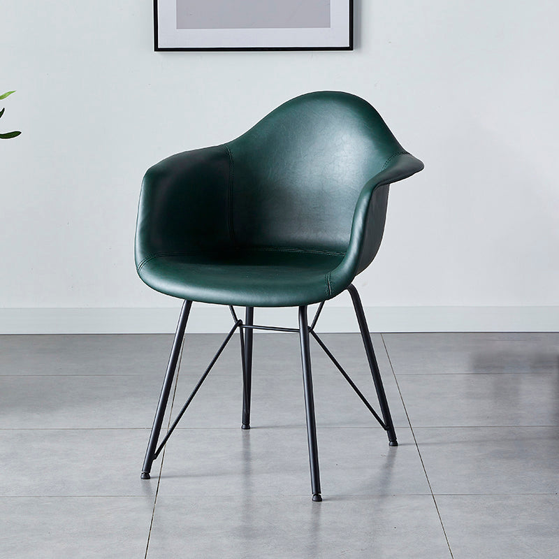 Leather Dining Arm Chair Solid Back Dining Armchairs with Black Metal Legs Green 1 Piece Clearhalo ' kitchen&dining_furn' 'Dining Chairs' 'Dining Tables & Seating' 'dining_chair' 'Furniture' 'furniture_dining_chair' 'Kitchen & Dining Furniture' 'kitchen' 3650199