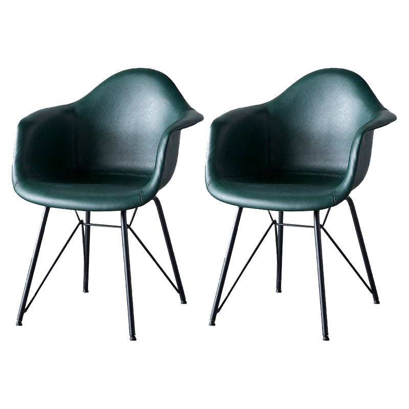 Leather Dining Arm Chair Solid Back Dining Armchairs with Black Metal Legs Green Set of 2 Clearhalo ' kitchen&dining_furn' 'Dining Chairs' 'Dining Tables & Seating' 'dining_chair' 'Furniture' 'furniture_dining_chair' 'Kitchen & Dining Furniture' 'kitchen' 3650200