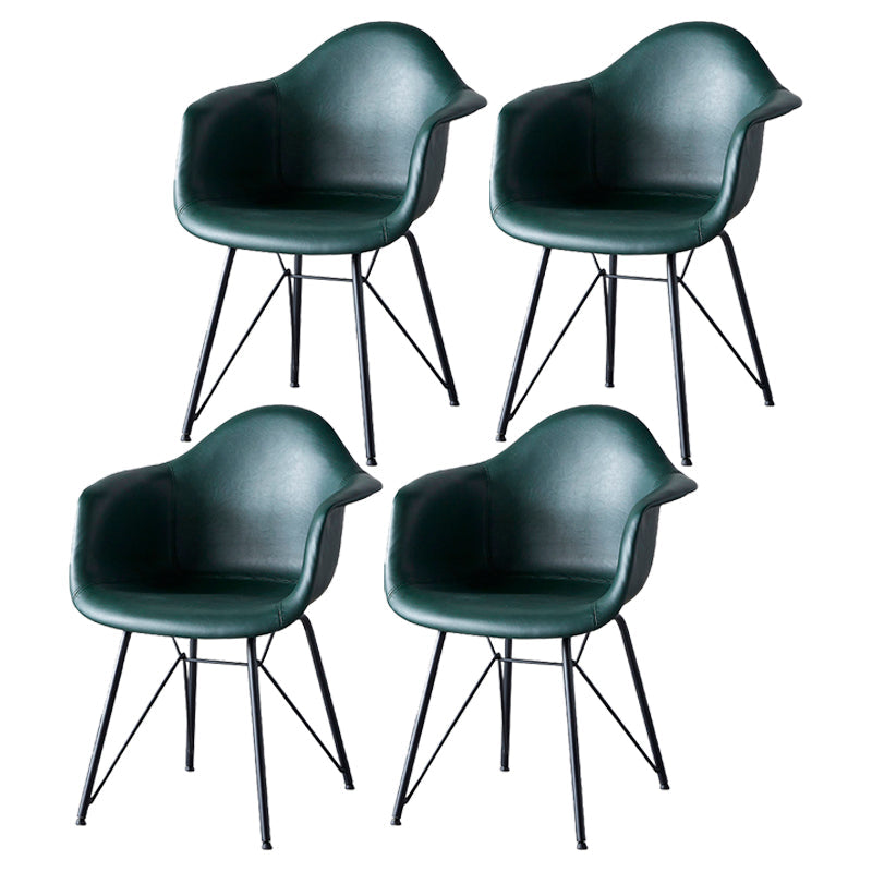 Leather Dining Arm Chair Solid Back Dining Armchairs with Black Metal Legs Green Set of 4 Clearhalo ' kitchen&dining_furn' 'Dining Chairs' 'Dining Tables & Seating' 'dining_chair' 'Furniture' 'furniture_dining_chair' 'Kitchen & Dining Furniture' 'kitchen' 3650201