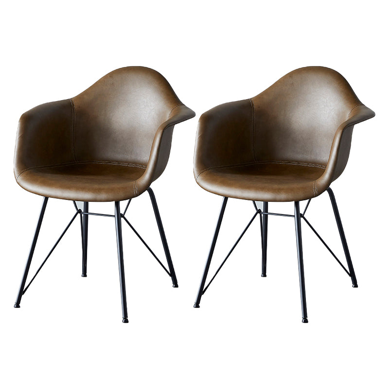 Leather Dining Arm Chair Solid Back Dining Armchairs with Black Metal Legs Coffee Set of 2 Clearhalo ' kitchen&dining_furn' 'Dining Chairs' 'Dining Tables & Seating' 'dining_chair' 'Furniture' 'furniture_dining_chair' 'Kitchen & Dining Furniture' 'kitchen' 3650203