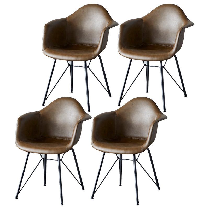 Leather Dining Arm Chair Solid Back Dining Armchairs with Black Metal Legs Coffee Set of 4 Clearhalo ' kitchen&dining_furn' 'Dining Chairs' 'Dining Tables & Seating' 'dining_chair' 'Furniture' 'furniture_dining_chair' 'Kitchen & Dining Furniture' 'kitchen' 3650204