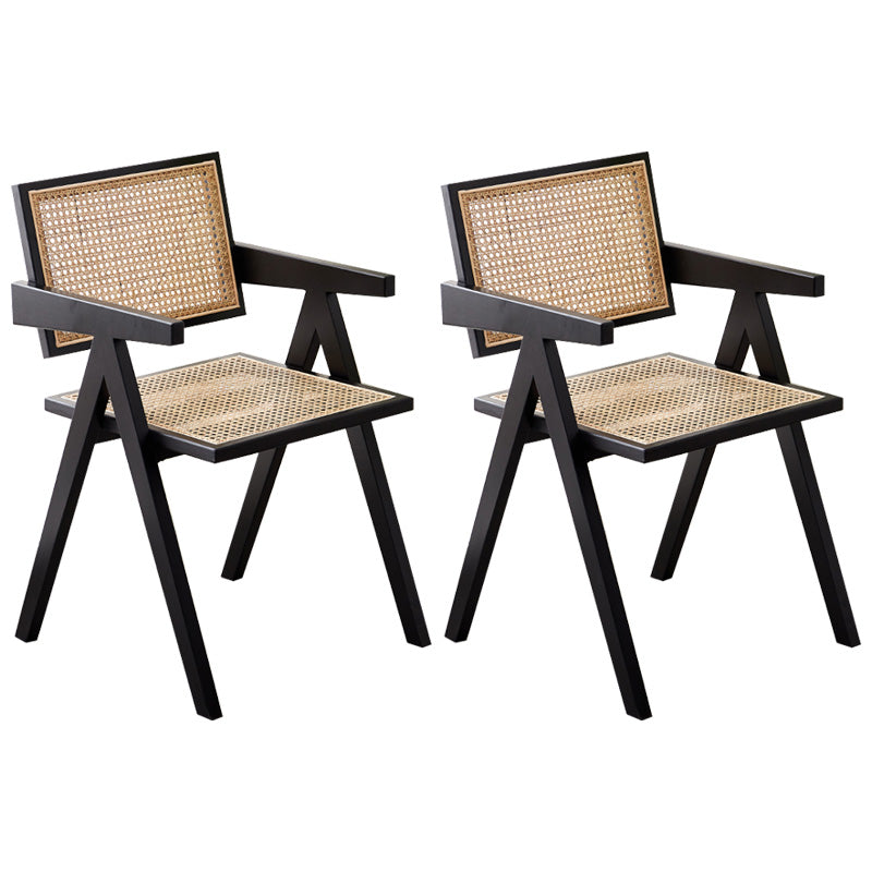 Contemporary Open Back Kitchen Dining Arm Chair Solid Wood Dining Arm Chair Black 2 Piece Set Clearhalo ' kitchen&dining_furn' 'Dining Chairs' 'Dining Tables & Seating' 'dining_chair' 'furn' 'furn_dining_chair' 'Furniture' 'furniture_dining_chair' 'Kitchen & Dining Furniture' 'kitchen' 3650319