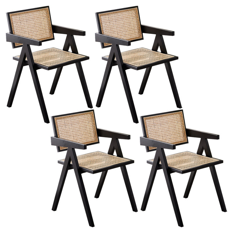 Contemporary Open Back Kitchen Dining Arm Chair Solid Wood Dining Arm Chair Black 4 Piece Set Clearhalo ' kitchen&dining_furn' 'Dining Chairs' 'Dining Tables & Seating' 'dining_chair' 'furn' 'furn_dining_chair' 'Furniture' 'furniture_dining_chair' 'Kitchen & Dining Furniture' 'kitchen' 3650320