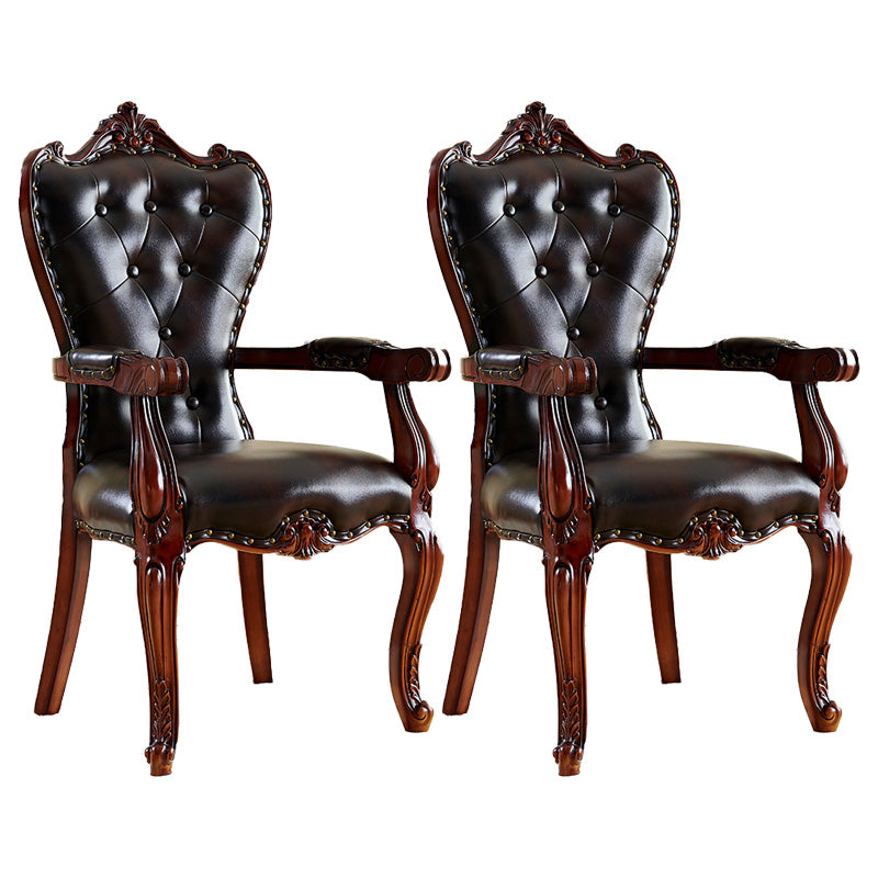 Victorian Dining Arm Chair Solid Back Side Chair with Wood Legs for Home Use Black 2 Piece Set Clearhalo ' kitchen&dining_furn' 'Dining Chairs' 'Dining Tables & Seating' 'dining_chair' 'furn' 'furn_dining_chair' 'Furniture' 'furniture_dining_chair' 'Kitchen & Dining Furniture' 'kitchen' 3650397