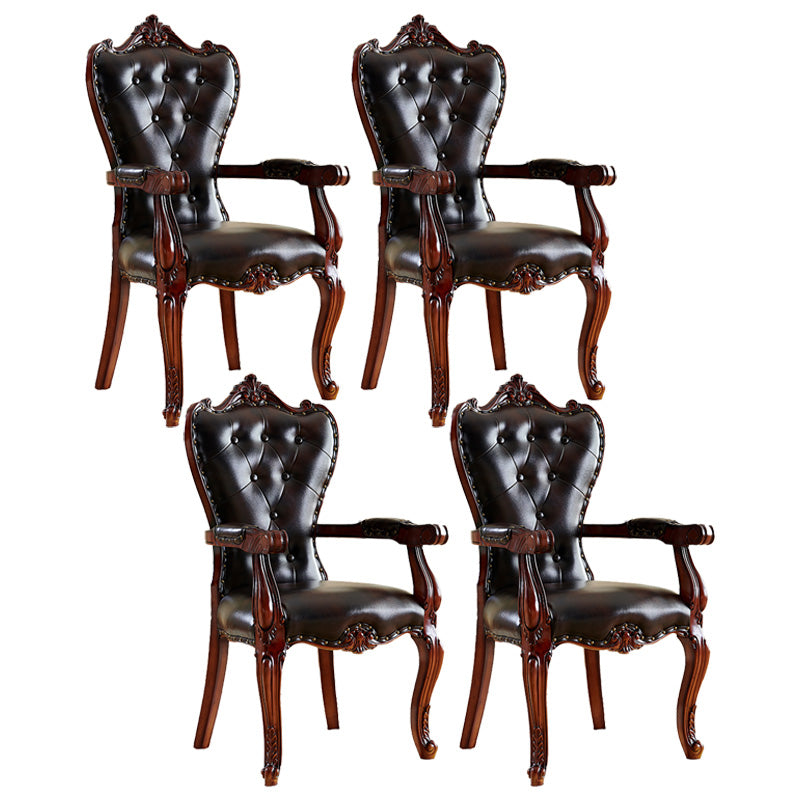 Victorian Dining Arm Chair Solid Back Side Chair with Wood Legs for Home Use Black 4 Piece Set Clearhalo ' kitchen&dining_furn' 'Dining Chairs' 'Dining Tables & Seating' 'dining_chair' 'furn' 'furn_dining_chair' 'Furniture' 'furniture_dining_chair' 'Kitchen & Dining Furniture' 'kitchen' 3650399