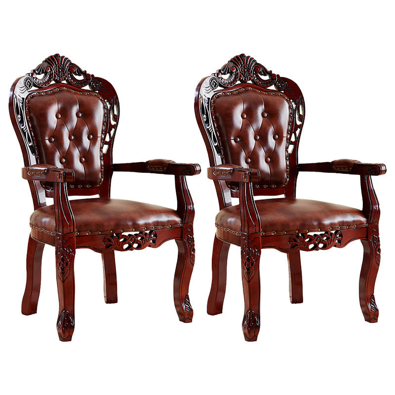 Victorian Dining Arm Chair Solid Back Side Chair with Wood Legs for Home Use Brown 2 Piece Set Clearhalo ' kitchen&dining_furn' 'Dining Chairs' 'Dining Tables & Seating' 'dining_chair' 'furn' 'furn_dining_chair' 'Furniture' 'furniture_dining_chair' 'Kitchen & Dining Furniture' 'kitchen' 3650400