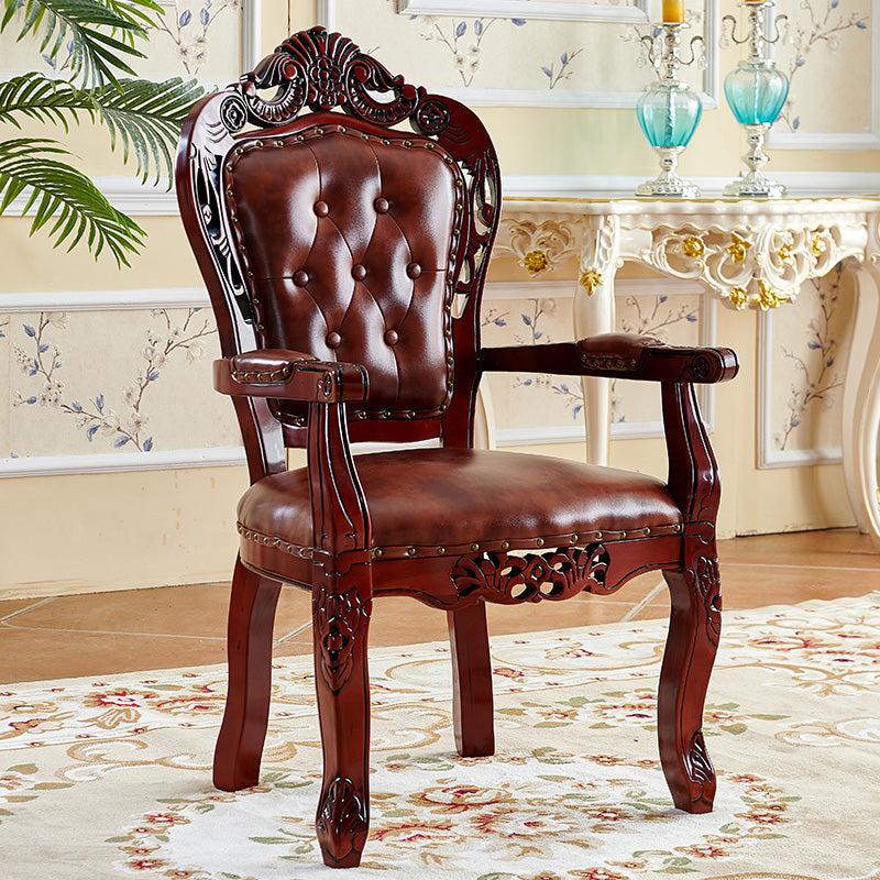 Victorian Dining Arm Chair Solid Back Side Chair with Wood Legs for Home Use Brown 1 Piece Clearhalo ' kitchen&dining_furn' 'Dining Chairs' 'Dining Tables & Seating' 'dining_chair' 'furn' 'furn_dining_chair' 'Furniture' 'furniture_dining_chair' 'Kitchen & Dining Furniture' 'kitchen' 3650401